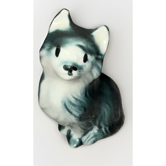 Unbranded Other - Vintage 1950s Ceramic Hand Black White Painted Cat Made In Japan 3x1.5”